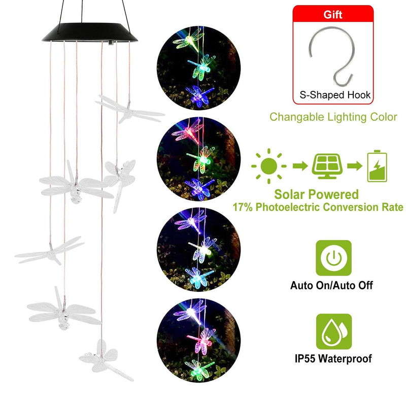 Solar Powered Dragonfly Lights Wind Chimes